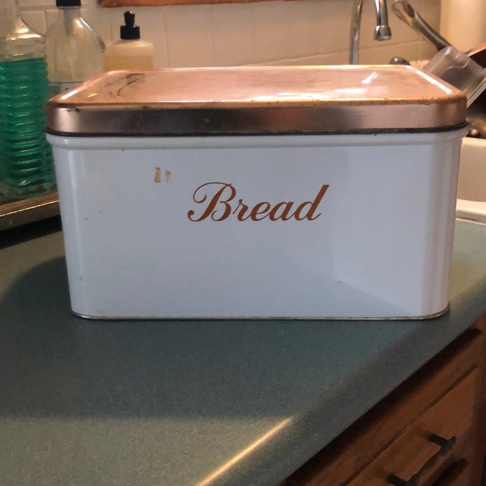 Old bread box- copper and white